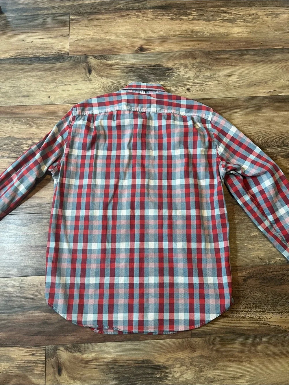 J.Crew Heavyweight Flannel Men L Red Blue Plaid Long Sleeve Button-Up Lumberjack